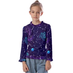 Realistic Night Sky With Constellations Kids  Frill Detail T-Shirt
