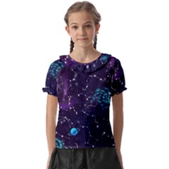 Realistic Night Sky With Constellations Kids  Frill Chiffon Blouse