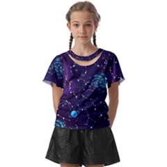 Realistic Night Sky With Constellations Kids  Front Cut T-Shirt