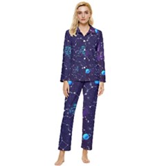 Realistic Night Sky With Constellations Womens  Long Sleeve Velvet Pocket Pajamas Set