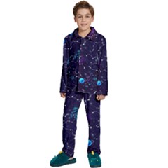 Realistic Night Sky With Constellations Kids  Long Sleeve Velvet Pajamas Set