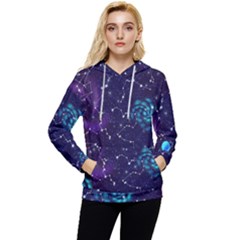 Realistic Night Sky With Constellations Women s Lightweight Drawstring Hoodie