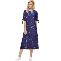 Realistic Night Sky With Constellations Bow Sleeve Chiffon Midi Dress