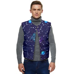 Realistic Night Sky With Constellations Men s Button Up Puffer Vest	