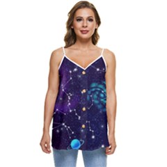 Realistic Night Sky With Constellations Casual Spaghetti Strap Chiffon Top