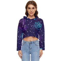 Realistic Night Sky With Constellations Women s Lightweight Cropped Hoodie