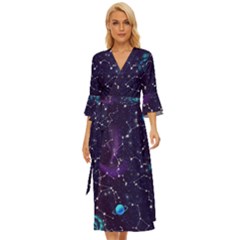 Realistic Night Sky With Constellations Midsummer Wrap Dress