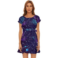 Realistic Night Sky With Constellations Puff Sleeve Frill Dress