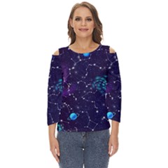 Realistic Night Sky With Constellations Cut Out Wide Sleeve Top