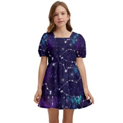 Realistic Night Sky With Constellations Kids  Short Sleeve Dolly Dress