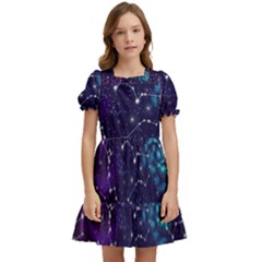 Realistic Night Sky With Constellations Kids  Puff Sleeved Dress