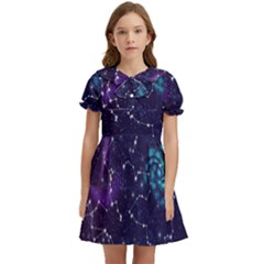 Realistic Night Sky With Constellations Kids  Bow Tie Puff Sleeve Dress