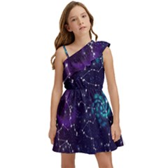 Realistic Night Sky With Constellations Kids  One Shoulder Party Dress