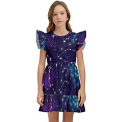 Realistic Night Sky With Constellations Kids  Winged Sleeve Dress
