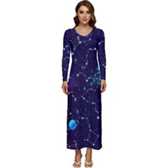 Realistic Night Sky With Constellations Long Sleeve Longline Maxi Dress