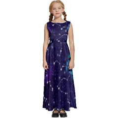 Realistic Night Sky With Constellations Kids  Satin Sleeveless Maxi Dress