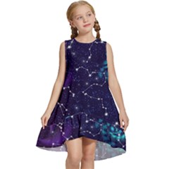 Realistic Night Sky With Constellations Kids  Frill Swing Dress