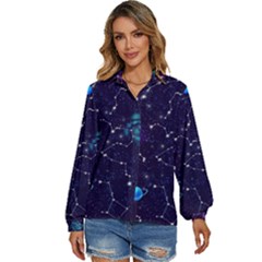 Realistic Night Sky With Constellations Women s Long Sleeve Button Up Shirt