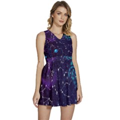 Realistic Night Sky With Constellations Sleeveless High Waist Mini Dress
