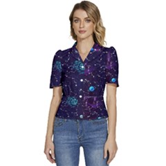 Realistic Night Sky With Constellations Puffed Short Sleeve Button Up Jacket