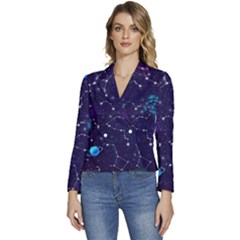 Realistic Night Sky With Constellations Women s Long Sleeve Revers Collar Cropped Jacket