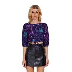 Realistic Night Sky With Constellations Mid Sleeve Drawstring Hem Top by Cemarart