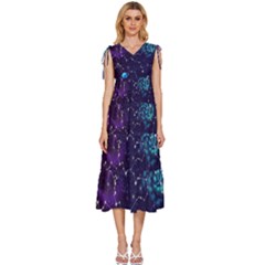 Realistic Night Sky With Constellations V-Neck Drawstring Shoulder Sleeveless Maxi Dress