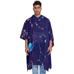 Realistic Night Sky With Constellations Men s Hooded Rain Ponchos