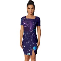 Realistic Night Sky With Constellations Fitted Knot Split End Bodycon Dress