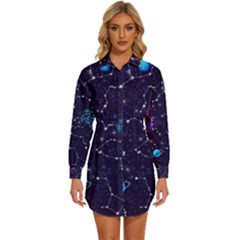 Realistic Night Sky With Constellations Womens Long Sleeve Shirt Dress