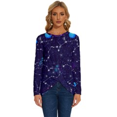Realistic Night Sky With Constellations Long Sleeve Crew Neck Pullover Top