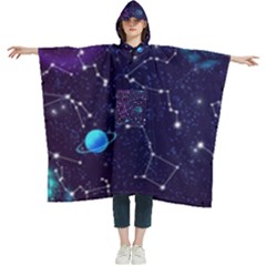 Realistic Night Sky With Constellations Women s Hooded Rain Ponchos