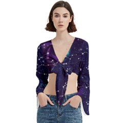 Realistic Night Sky With Constellations Trumpet Sleeve Cropped Top