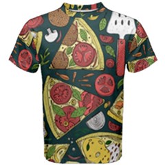 Seamless Pizza Slice Pattern Illustration Great Pizzeria Background Men s Cotton T-shirt