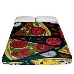 Seamless Pizza Slice Pattern Illustration Great Pizzeria Background Fitted Sheet (king Size)