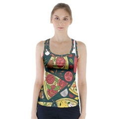 Seamless Pizza Slice Pattern Illustration Great Pizzeria Background Racer Back Sports Top