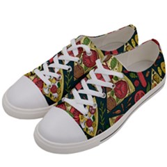 Seamless Pizza Slice Pattern Illustration Great Pizzeria Background Women s Low Top Canvas Sneakers by Cemarart