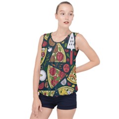 Seamless Pizza Slice Pattern Illustration Great Pizzeria Background Bubble Hem Chiffon Tank Top