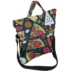 Seamless Pizza Slice Pattern Illustration Great Pizzeria Background Fold Over Handle Tote Bag by Cemarart