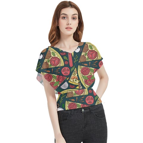 Seamless Pizza Slice Pattern Illustration Great Pizzeria Background Butterfly Chiffon Blouse by Cemarart