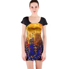 Skyline Frankfurt Abstract Moon Short Sleeve Bodycon Dress