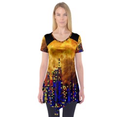 Skyline Frankfurt Abstract Moon Short Sleeve Tunic 