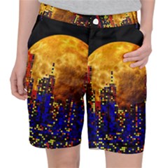 Skyline Frankfurt Abstract Moon Women s Pocket Shorts