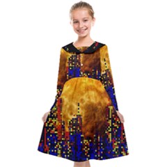 Skyline Frankfurt Abstract Moon Kids  Midi Sailor Dress by Cemarart
