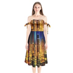 Skyline Light Rays Gloss Upgrade Shoulder Tie Bardot Midi Dress