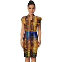 Skyline Light Rays Gloss Upgrade Vintage Frill Sleeve V-neck Bodycon Dress by Cemarart