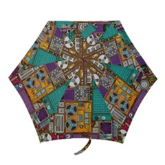 Pattern Design Art Techno  Dj Music Retro Music Device Mini Folding Umbrellas