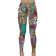 Pattern Design Art Techno  Dj Music Retro Music Device Classic Yoga Leggings by Cemarart