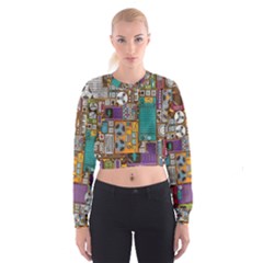 Pattern Design Art Techno  Dj Music Retro Music Device Cropped Sweatshirt