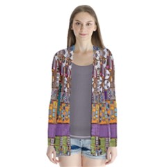 Pattern Design Art Techno  Dj Music Retro Music Device Drape Collar Cardigan